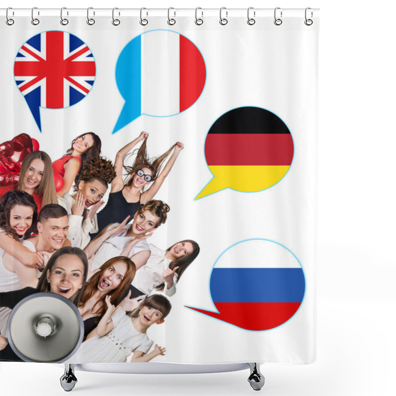 Personality  Group Of People And Bubbles With Countries Flags Shower Curtains