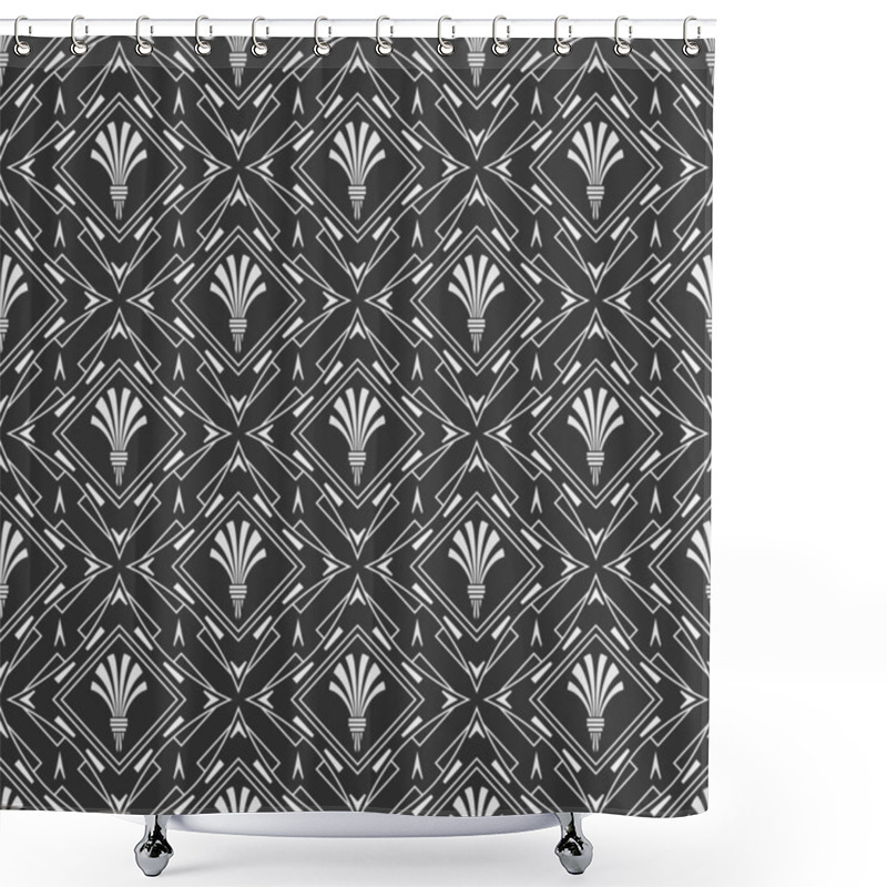 Personality  Black And White Seamless Wallpaper Background Pattern In Art Deco Style. Vector Graphics Shower Curtains