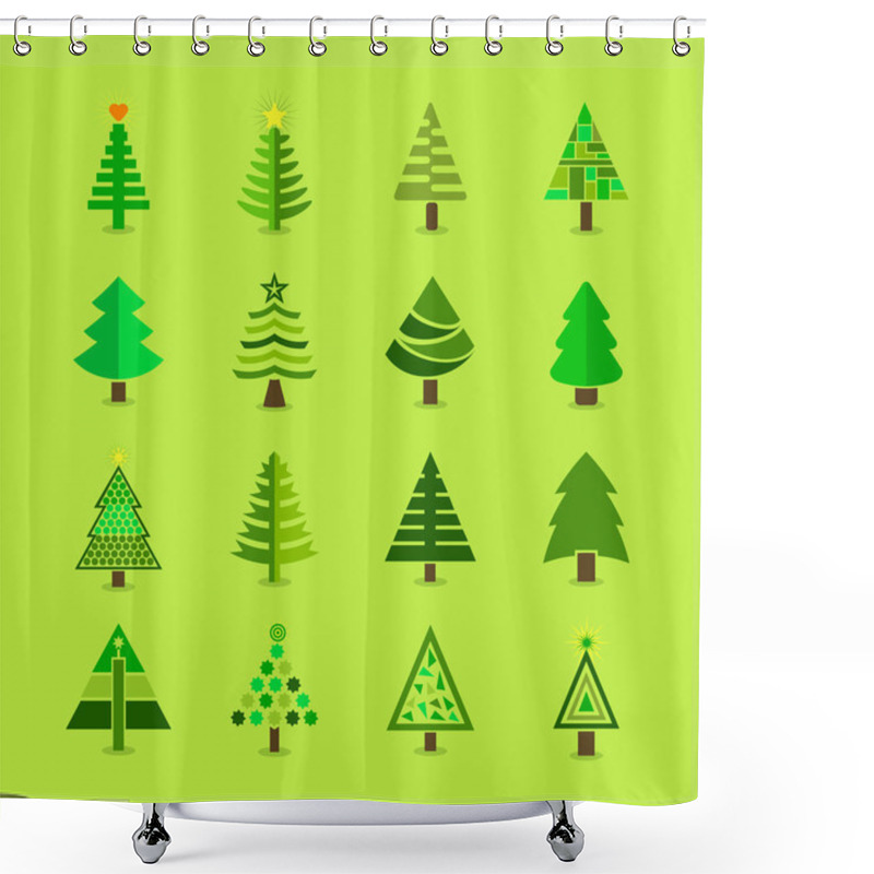 Personality  Abstract Green Christmas Tree Icons Set Shower Curtains