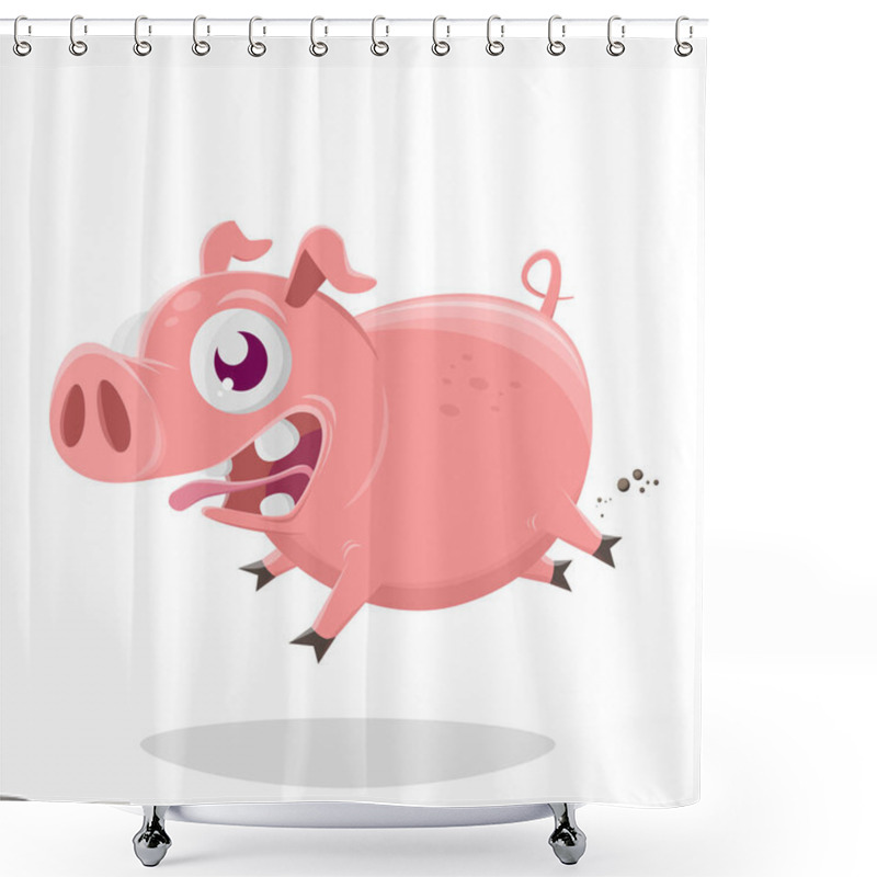 Personality  Funny Cartoon Illustration Of A Crazy Pig Shower Curtains