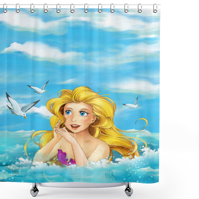 Personality  Cartoon Fantasy Scene Of Swimming Mermaid Shower Curtains