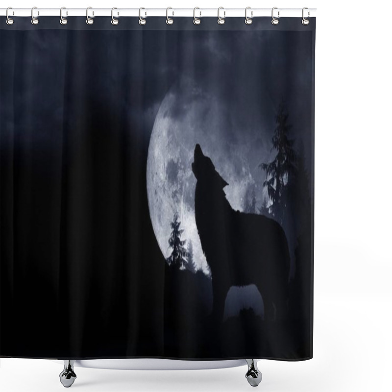 Personality  Howling Wolf Dark Background. Full Moon And The Wilderness. Shower Curtains