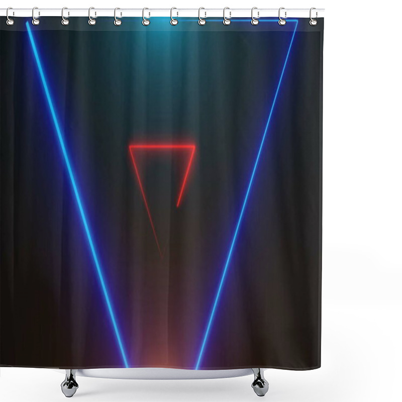 Personality  Many Neon Triangles In Space, Abstract Computer Generated Backdrop, 3D Render Shower Curtains