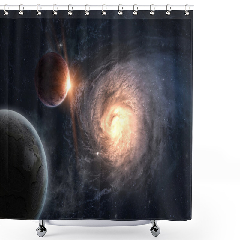 Personality  Planets Over The Galaxy In Space Shower Curtains