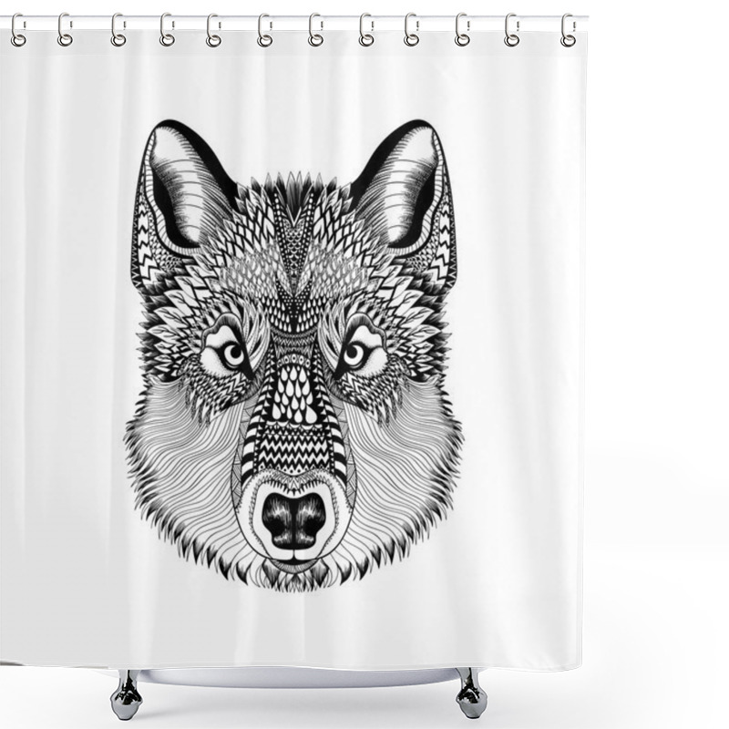 Personality  Zentangle Stylized Wolf Face. Hand Drawn Guata Doodle Vector Ill Shower Curtains