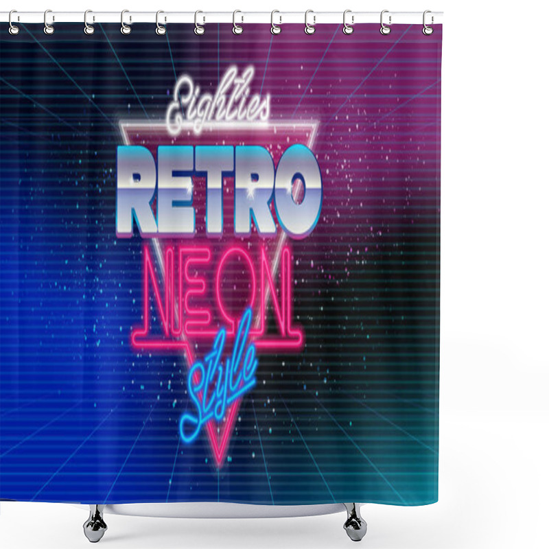 Personality  80s, Eighties Retro Neon Style Banner. Retro Style Disco Design Neon. 80's Party Shower Curtains