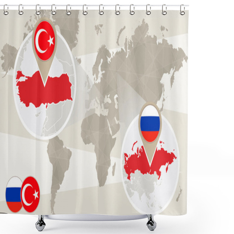 Personality  World Map Zoom On Turkey, Russia Shower Curtains