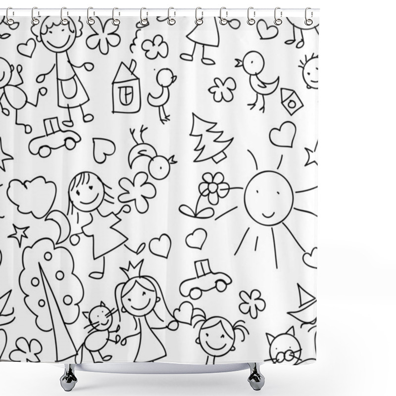 Personality  Kids Drawing Seamless Pattern Shower Curtains