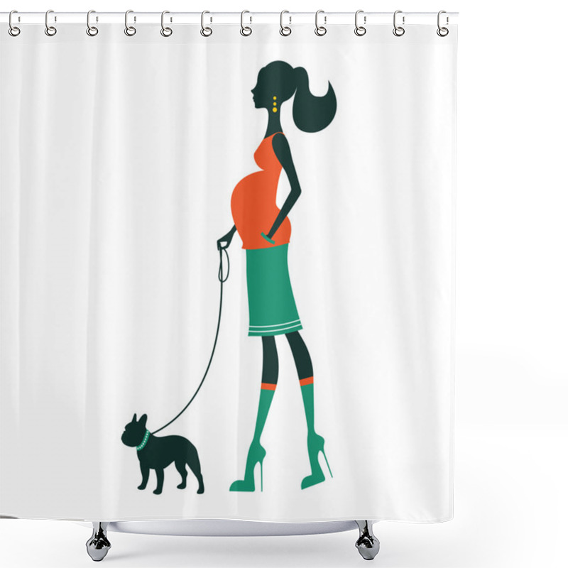 Personality  Beautiful Woman Silhouette With French Bulldog Shower Curtains