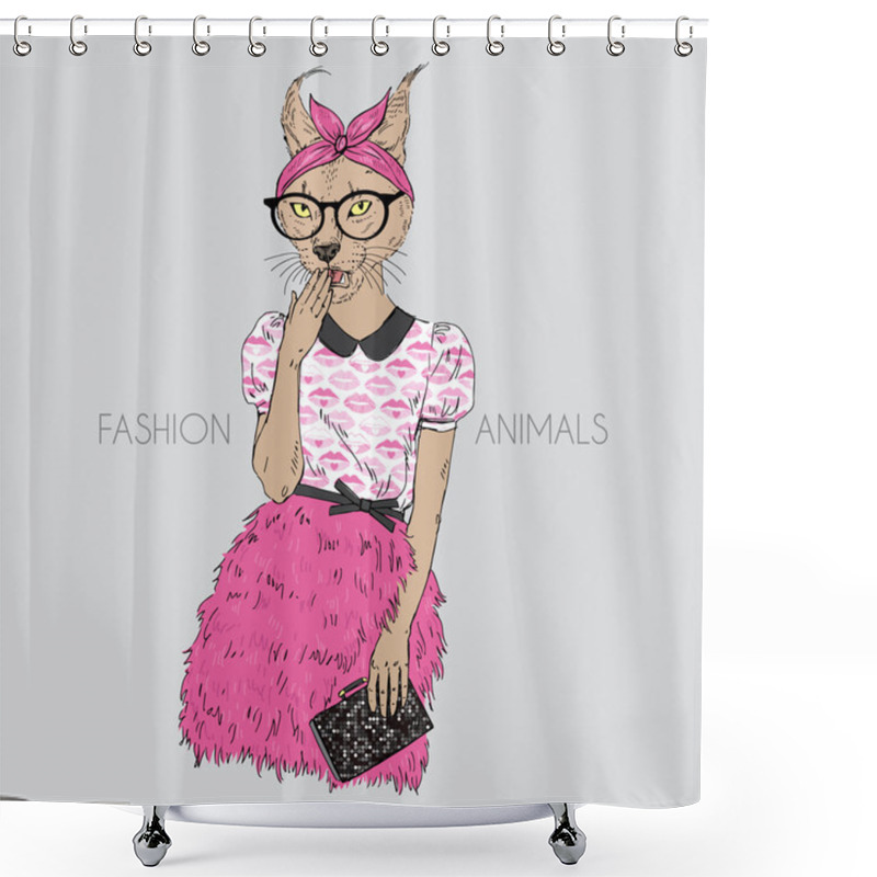 Personality  Cute Hipster Cat Girl Shower Curtains