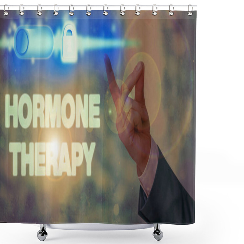 Personality  Writing Note Showing Hormone Therapy. Business Photo Showcasing Treatment Of Disease With Synthetic Derived Hormones. Shower Curtains