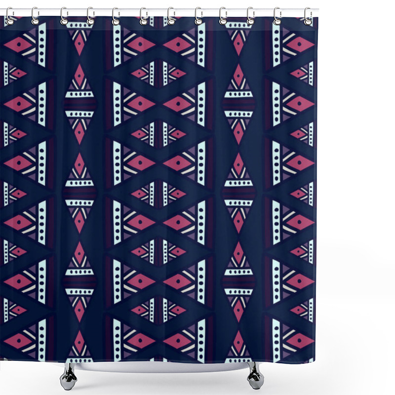 Personality  Ikat Geometric Pattern With Tribal Background Vector Texture. Seamless Striped Motif In Aztec Symbol. Hand Drawn Ethnic With Indian, Scandinavian, Gypsy, Mexican, Folk Patterns For Fashion Print And Textile Wrapping. Shower Curtains