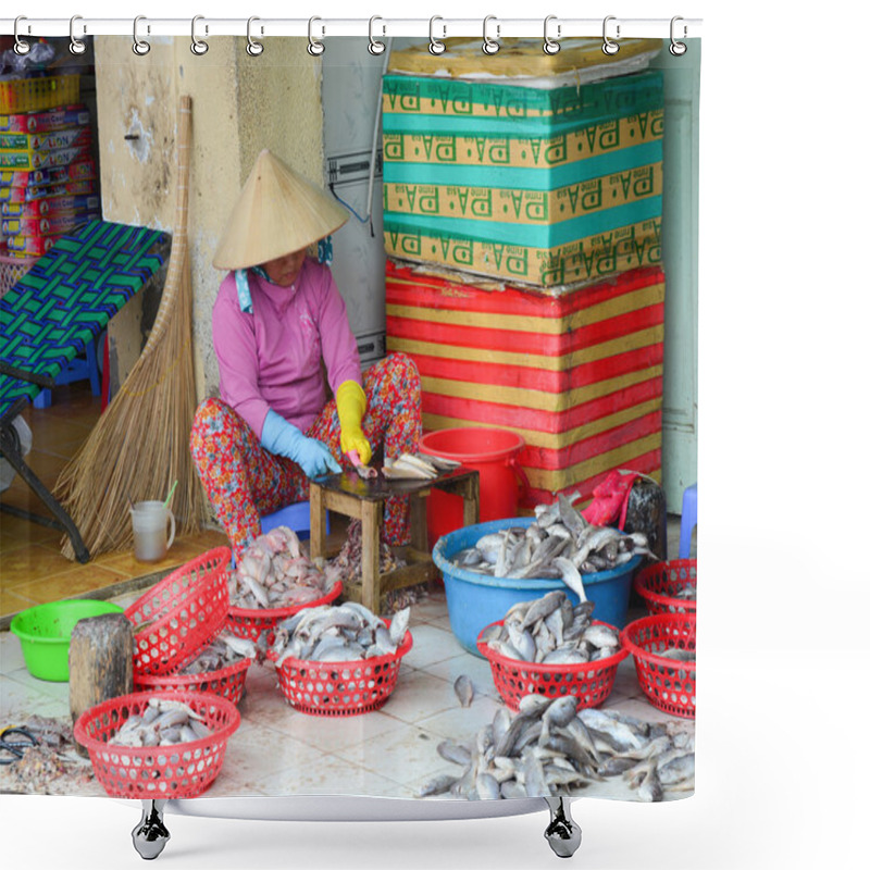 Personality  Vietnamese Women Making Fish At Market  Shower Curtains