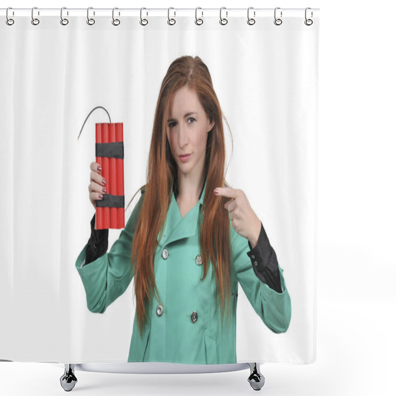 Personality  Hot Woman Holding Dynamite Shower Curtains