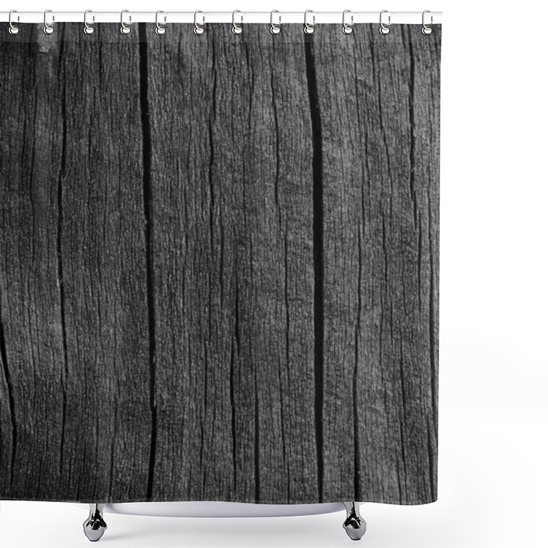 Personality  Wooden Plank Board Grey Black Wood Tar Paint Texture Detail, Large Old Aged Dark Gray Detailed Cracked Timber Rustic Macro Closeup Pattern, Blank Empty Vertical Rough Textured Copy Space Grunge Weathered Vintage Woodwork Painted Background Shower Curtains