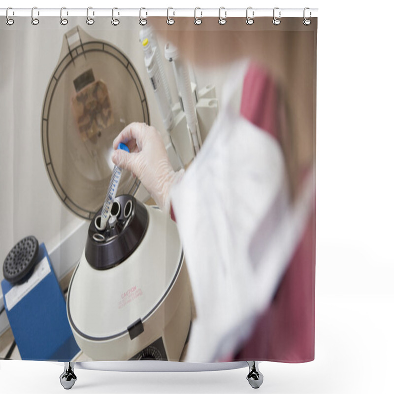 Personality  Embryologist Putting Sample Into Centrifuge Shower Curtains