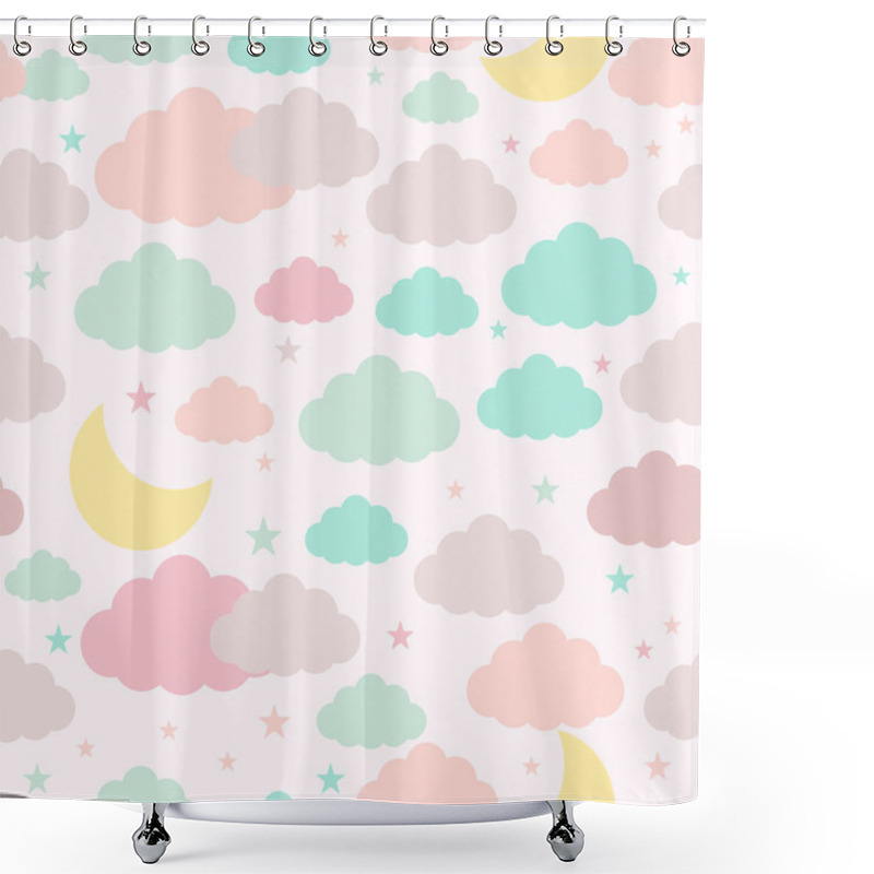 Personality  Childish Seamless Background With Moon Clouds And Stars Shower Curtains