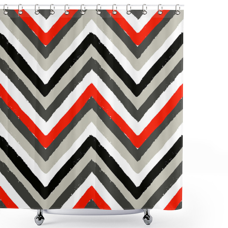 Personality  Red And Grey Painted Chevron Pattern Shower Curtains