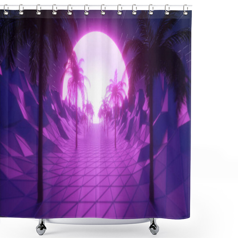 Personality  Flying In Retro Futuristic Hyperspace Background 80s Style 3d Illustration Shower Curtains