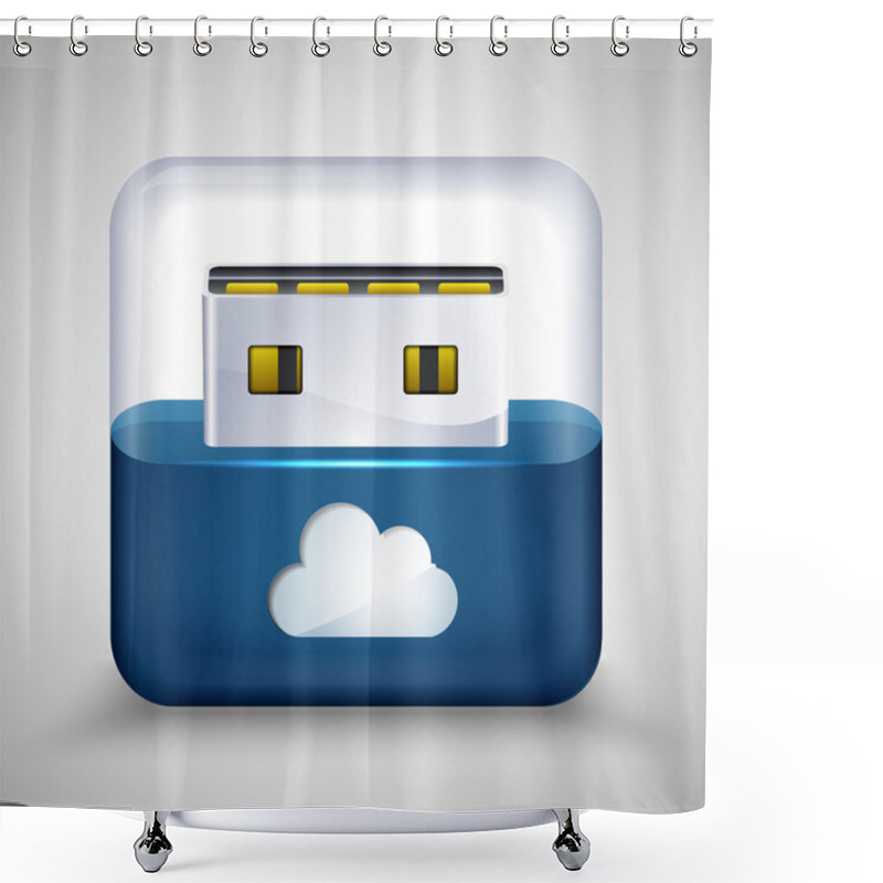 Personality  USB Flash Drive With Cloud. Vector Illustration. Shower Curtains