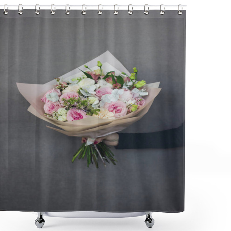 Personality  The Delicate Rustic Floral Bouquet In Woman Hands Shower Curtains