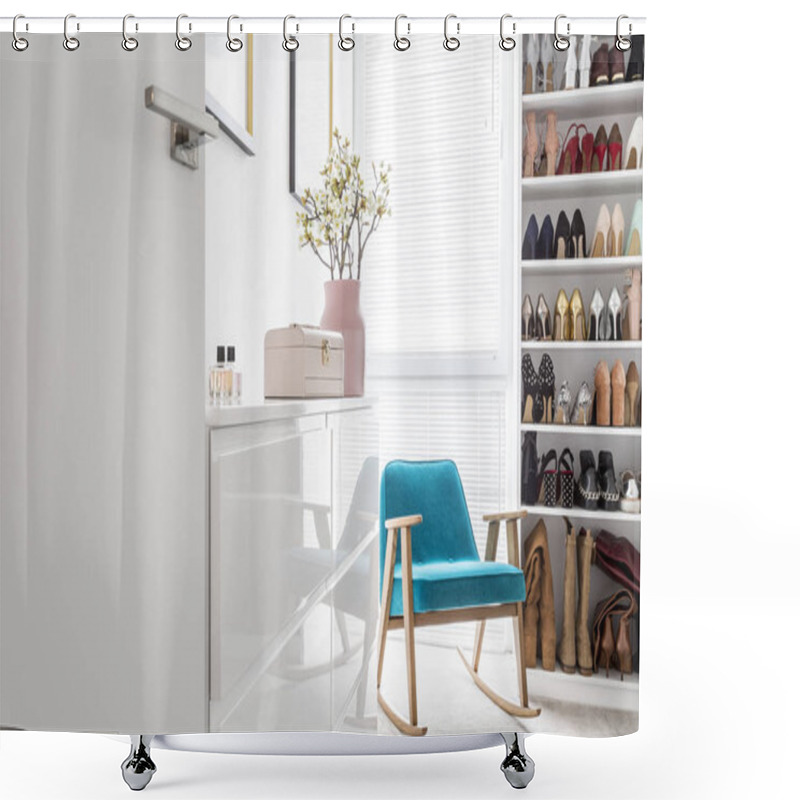 Personality  Elegant Closet With Blue Armchair Shower Curtains