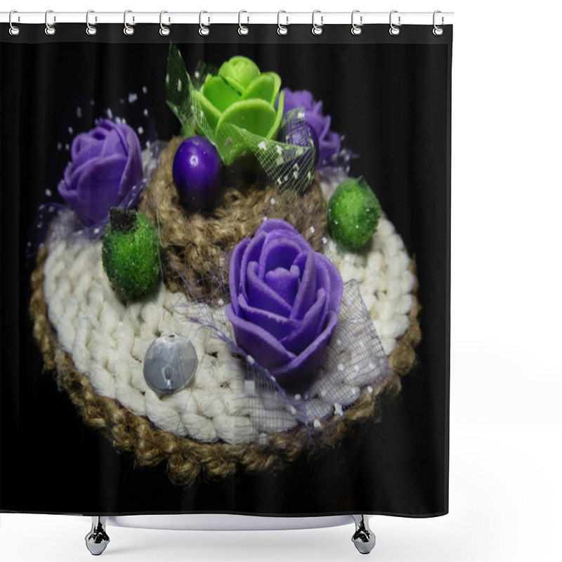 Personality  Artistic Handcrafted Decoration Featuring Intricate Purple Roses, Vibrant Green Succulents, And Textured Details, Offering A Charming And Rustic Vibe Suitable For Home Decor And Creative Display Purposes. Shower Curtains