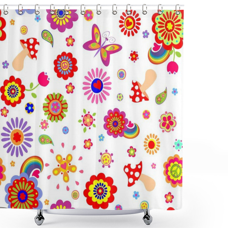 Personality  Childish Funny Wallpaper With Hippie Symbolic Shower Curtains