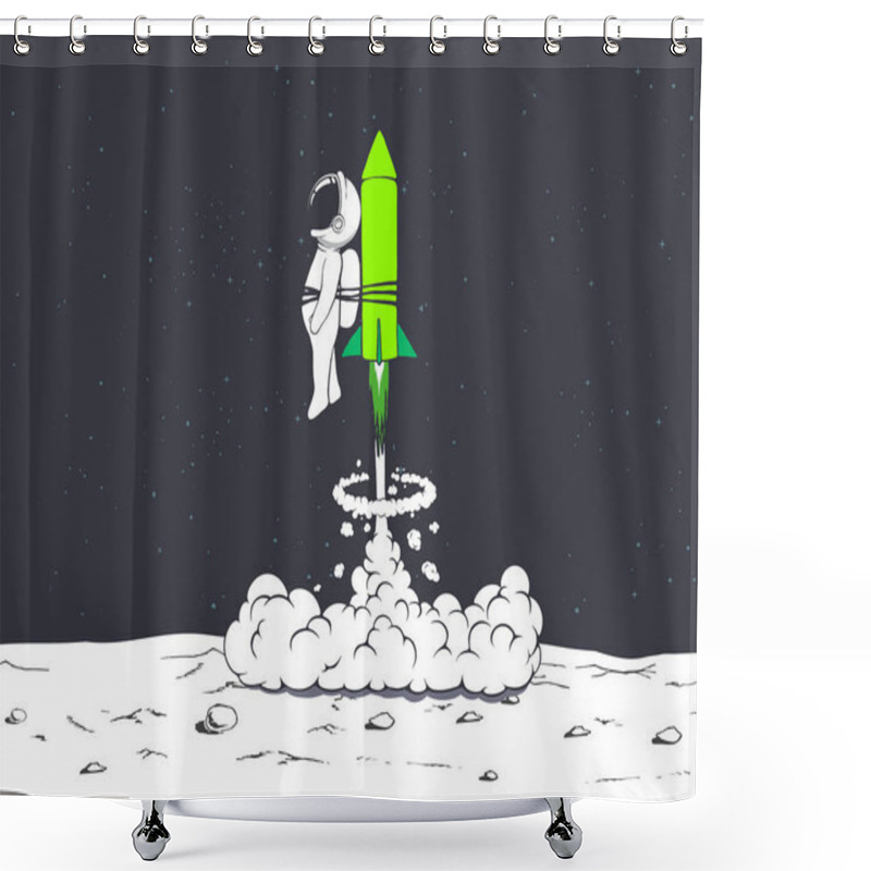 Personality  Rocket Launch With Astronaut Shower Curtains