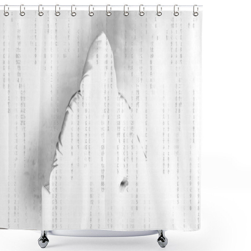 Personality  Man Sitting In A Hood With His Face Hidden, Anonymous Hacker Conceptual Background Shower Curtains