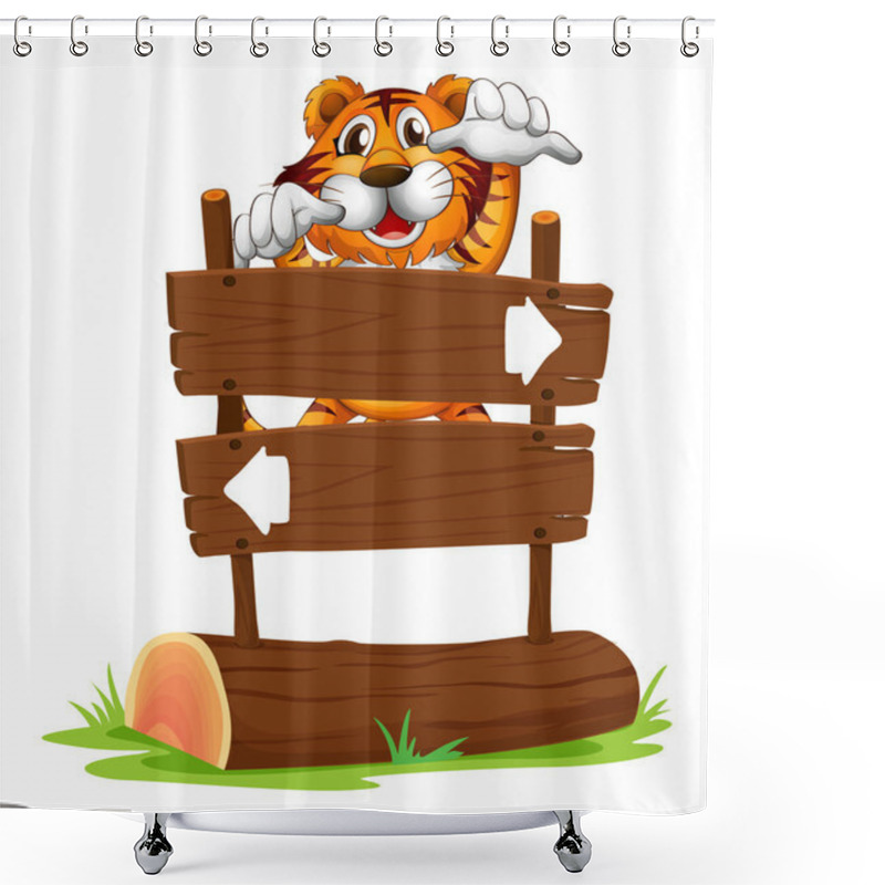 Personality  A Tiger In A Scary Mood At The Back Of A Signboard Shower Curtains