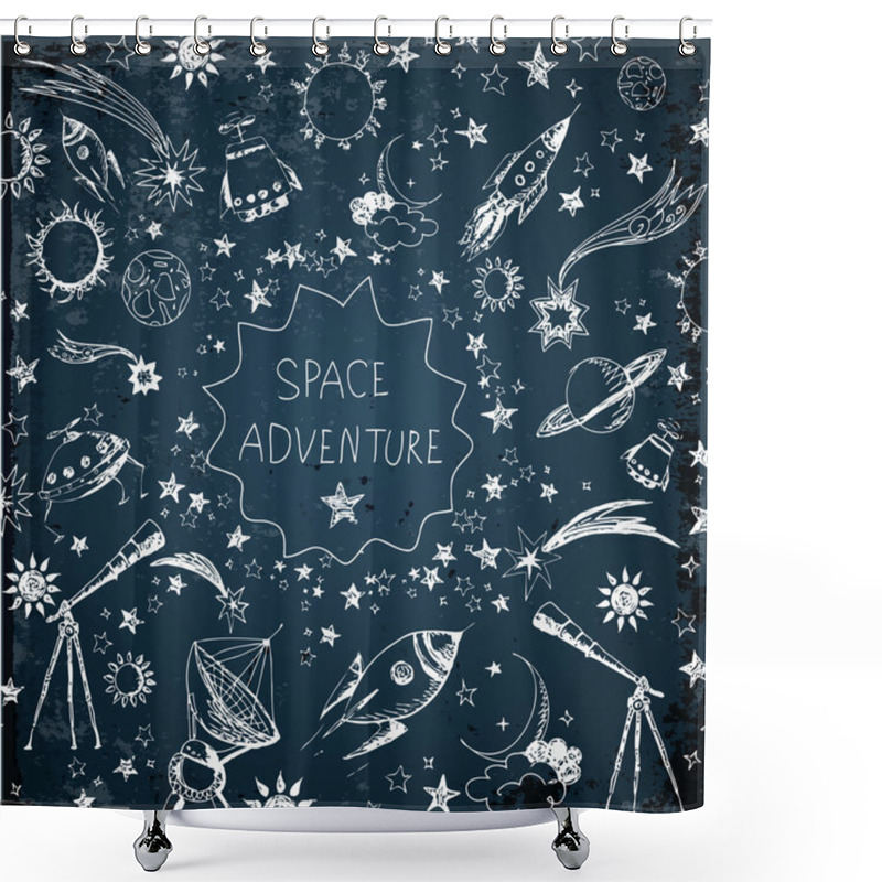 Personality  Card With Space Objects Shower Curtains