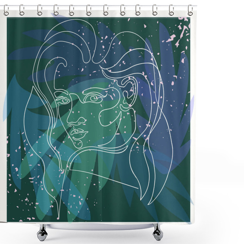 Personality  Outline Illustration Of Weman On Dark Floral Background Shower Curtains