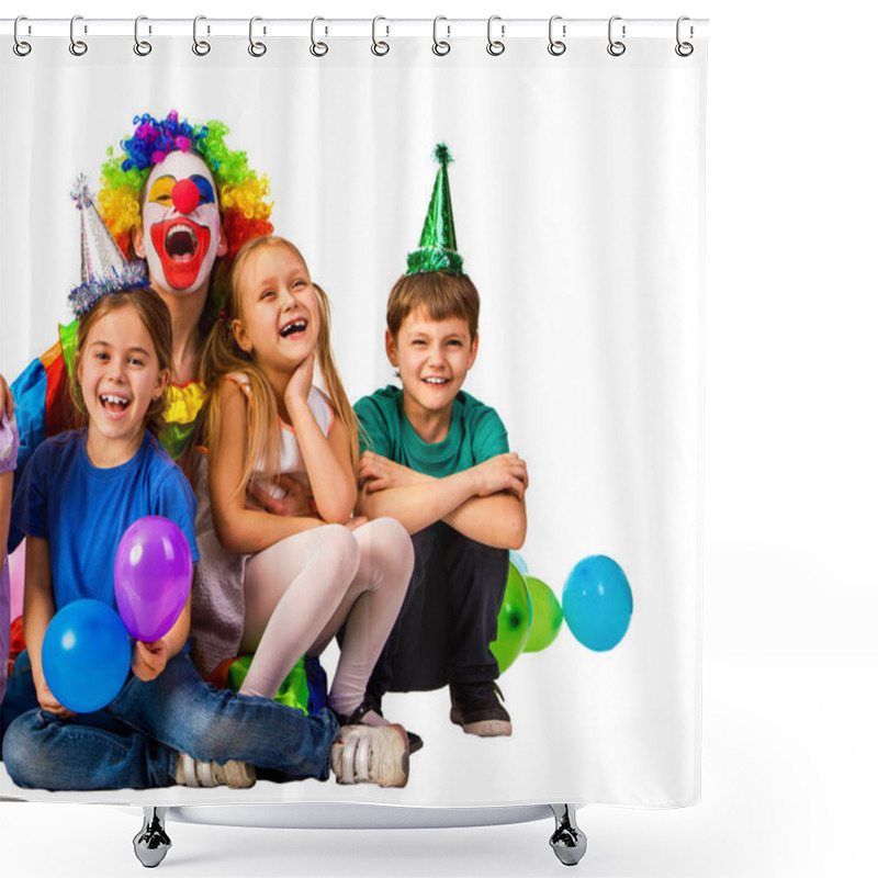 Personality  Birthday Child Clown Playing With Children. Kid Holiday Balloons Celebratory. Shower Curtains