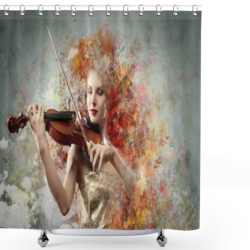 Personality  Gorgeous Woman Playing On Violin Shower Curtains