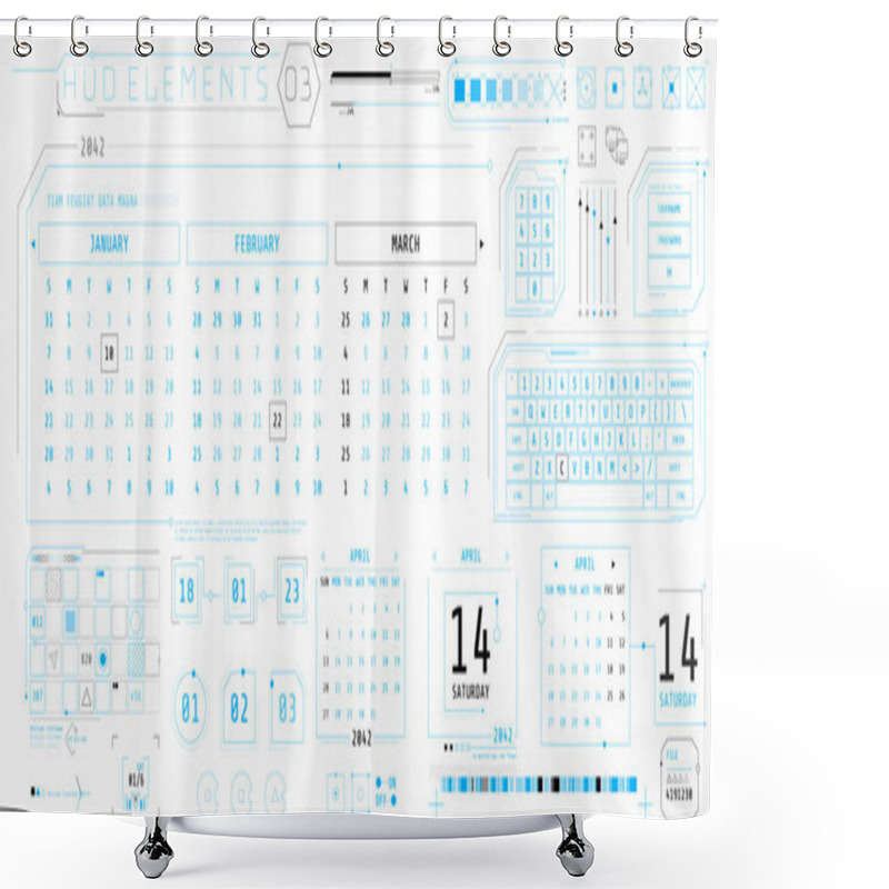 Personality  A Set Of HUD Calendars Elements For A Futuristic Interface. Shower Curtains