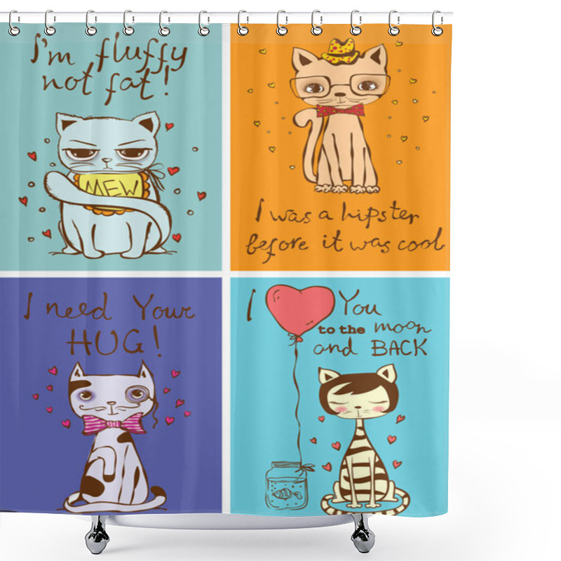 Personality  Set Of Stylish Hipster Cats Shower Curtains