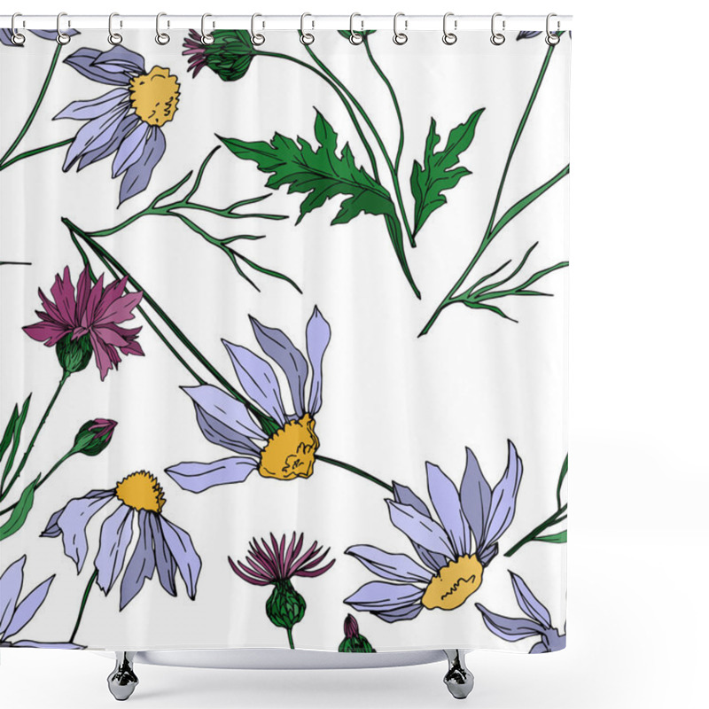 Personality  Vector Wildflowers Floral Botanical Flowers. Black And White Engraved Ink Art. Seamless Background Pattern. Shower Curtains