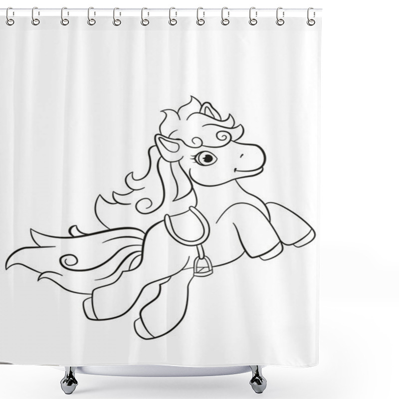 Personality  Little Cute Pony Jumping And Smiling. She Is Beautiful. Shower Curtains