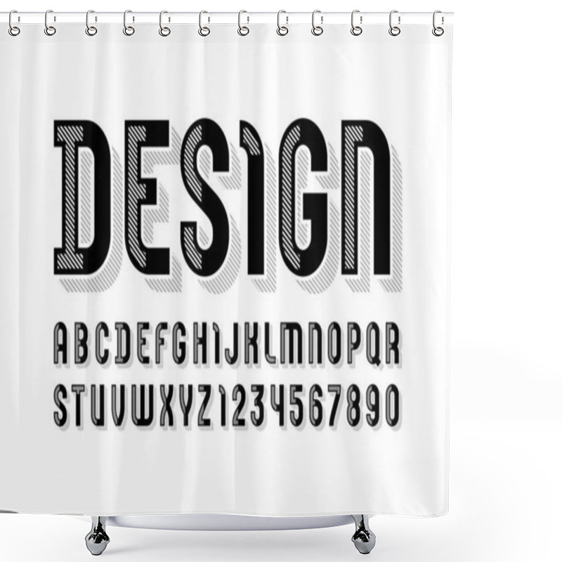 Personality  Trendy Stripped Font, Black Alphabet Sans Serif, Modern Uppercase Letters And Numbers, Vector Illustration 10EPS Shower Curtains