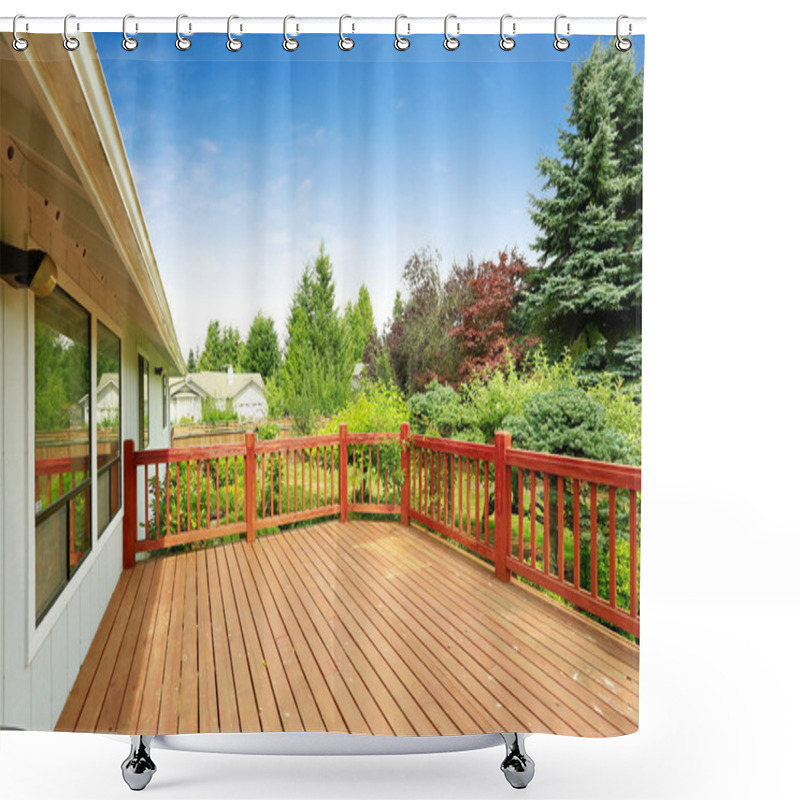 Personality  Spacious Walkout Deck With Railings  Shower Curtains