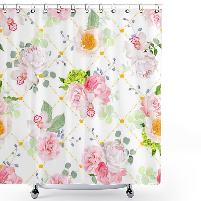 Personality  Small Spring Bouquets Of Rose, Peony, Camellia, Orchid, Carnatio Shower Curtains