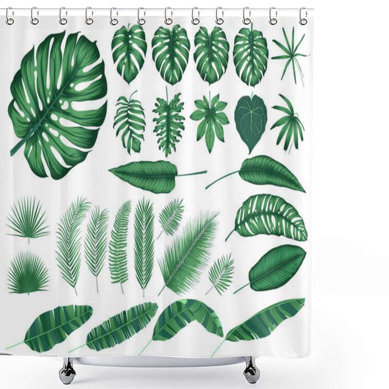 Personality  Detailed Tropical Leaves And Plants, Vector Collection Isolated Elements Shower Curtains