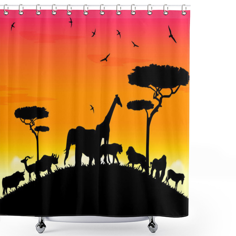 Personality  Safari Africa Sunset At High Hill Shower Curtains