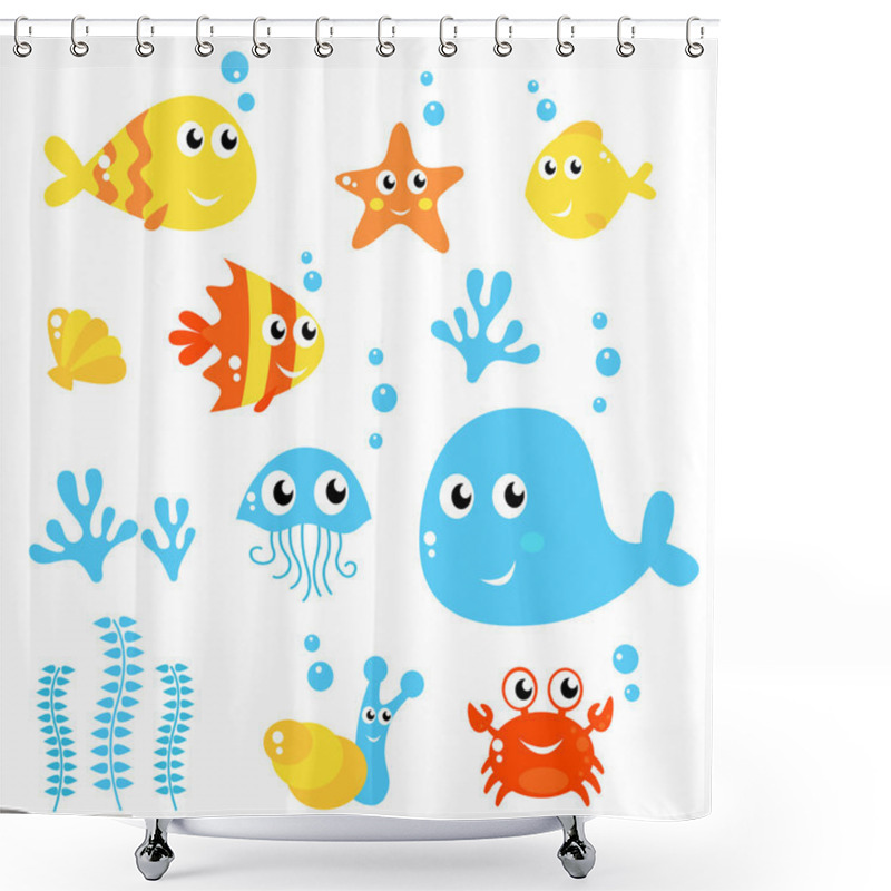 Personality  Marine Life - Sea And Fishes Collection Isolated On White Shower Curtains