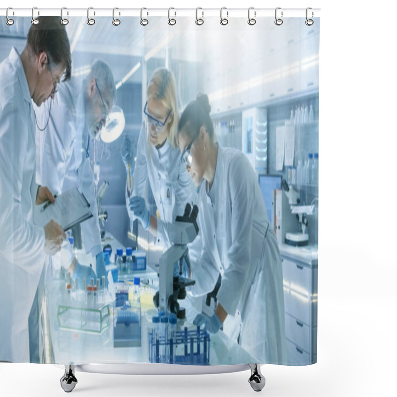 Personality  Team Of Medical Research Scientists Work On A New Generation Dis Shower Curtains