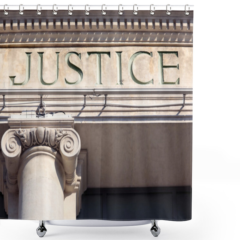 Personality  Justice Sign On A Courtroom Building. Shower Curtains