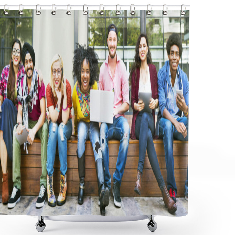 Personality  Group Of Students With Digital Devices Shower Curtains