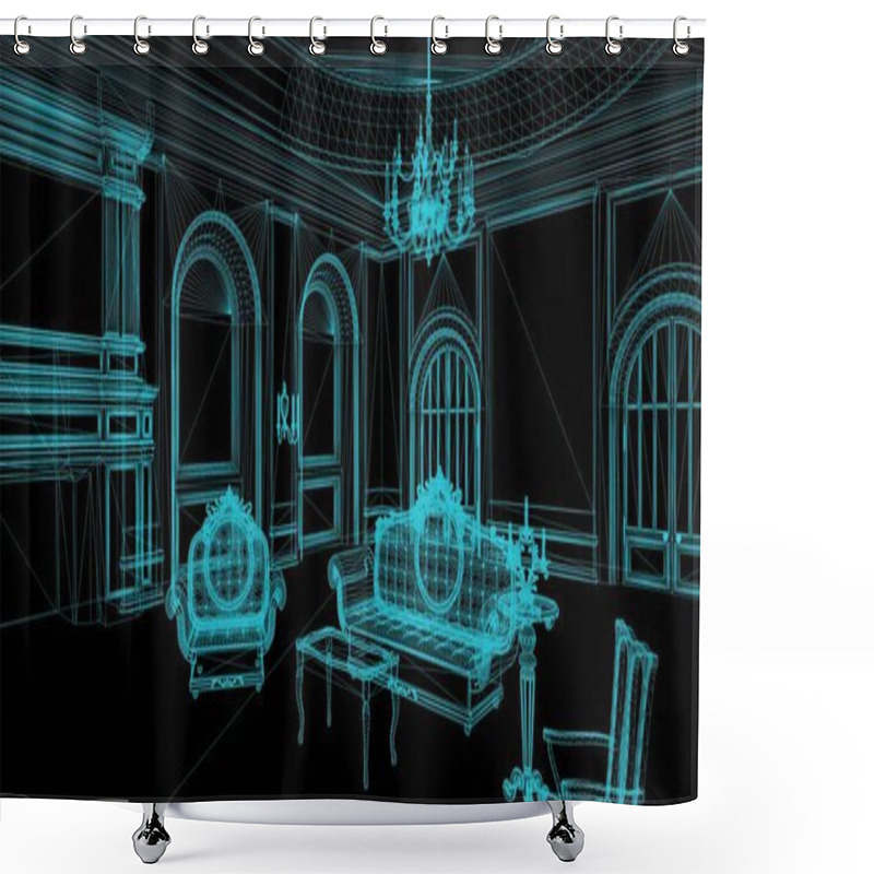 Personality  3d Illustration - Wire Frame Model Of Pompous Palace With Columns  Shower Curtains