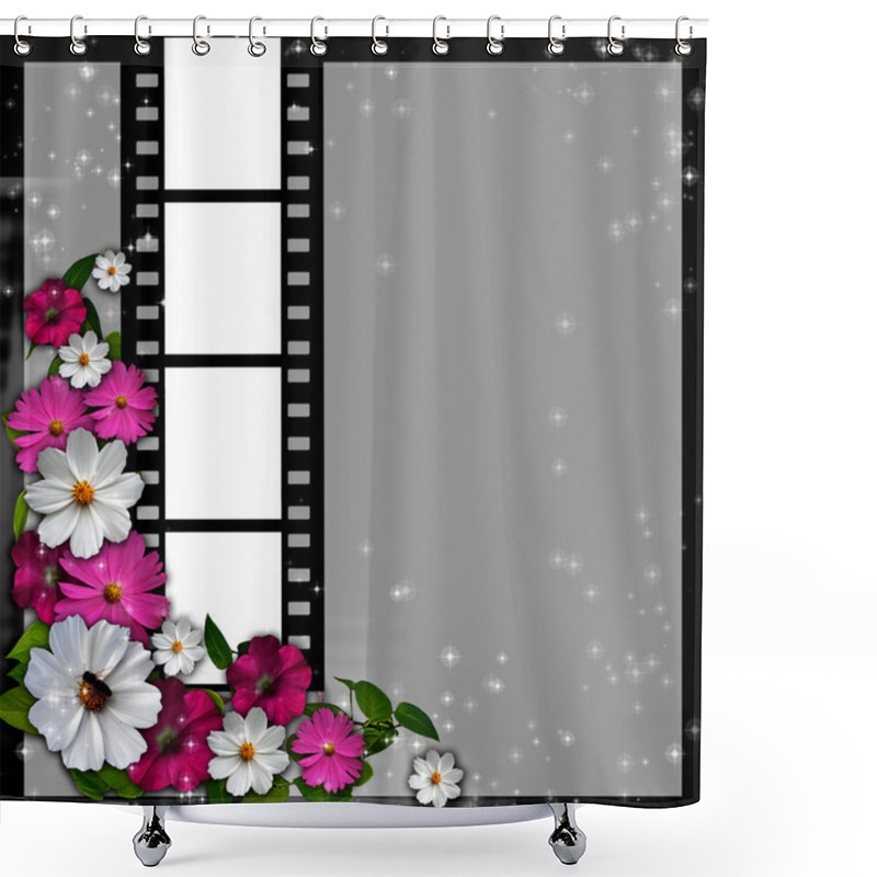 Personality  Page Layout Photo Album With Flowers And Filmstrip Shower Curtains